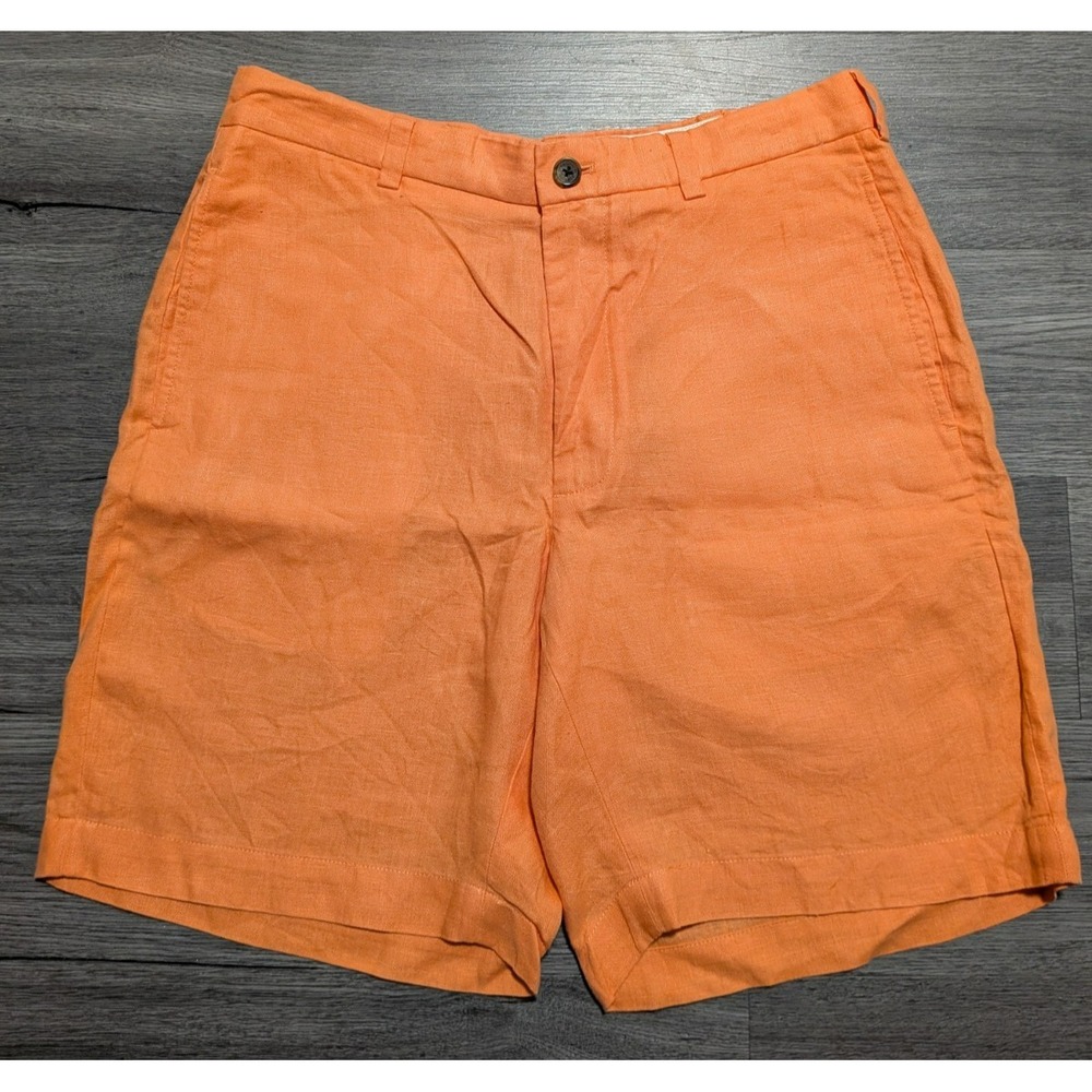 Brooks‎ Brothers 346 Men's Orange Flat Front 100% Linen Shorts Size 33x9